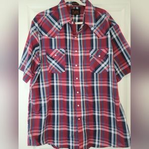 NOT AVAILABLE Plains Western Wear Shirt Pearl Snap Mens Short Sleeve Red